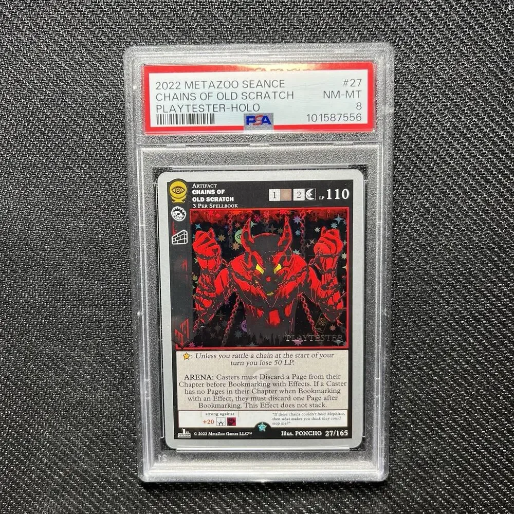 MetaZoo Chains Of Old Scratch PlayTester PSA 8 NM-MT Seance Full Holo 27/165